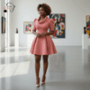 Coral Bloom Cowl-Neck Dress