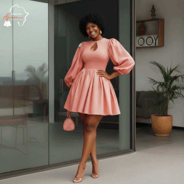 112 Blush Puff-Sleeve Mini Dress