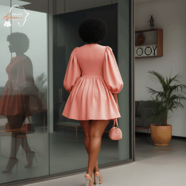114 Blush Puff-Sleeve Mini Dress
