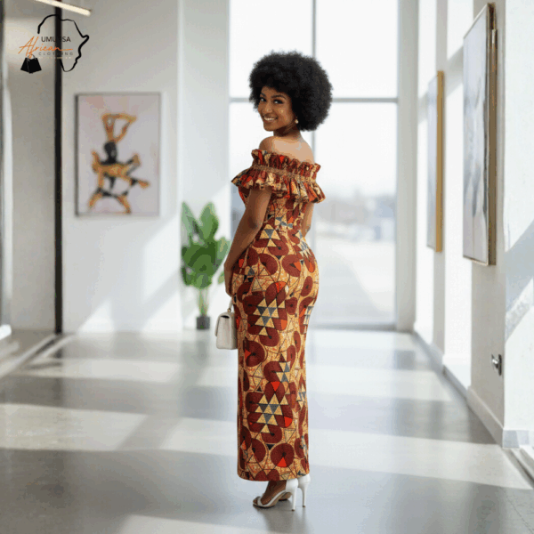Golden Off-Shoulder Kitenge Dress