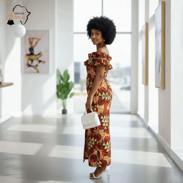 Golden Off-Shoulder Kitenge Dress