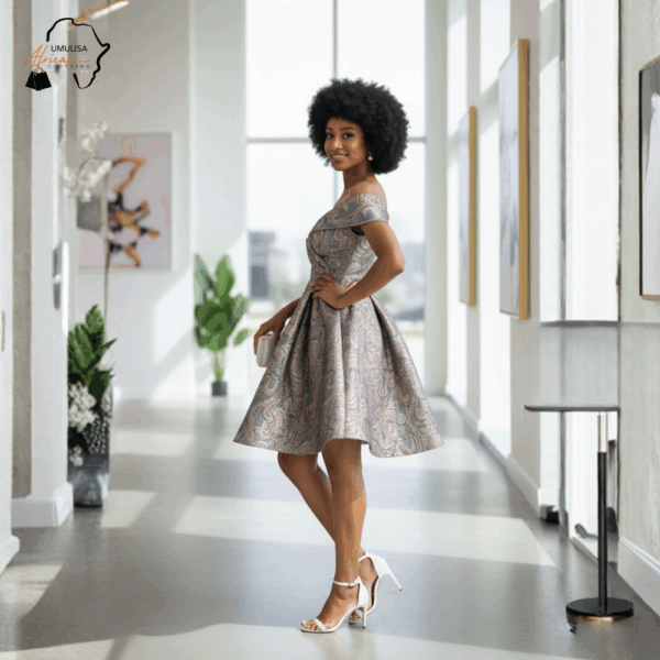 Elegant Off-Shoulder Brocade Dress