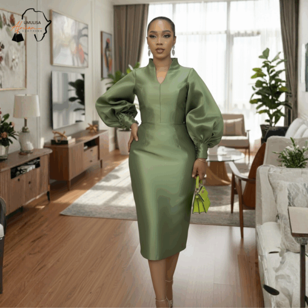 138 Emerald Grace Satin Midi Dress