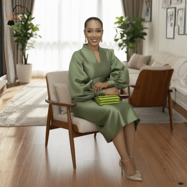 140 Emerald Grace Satin Midi Dress