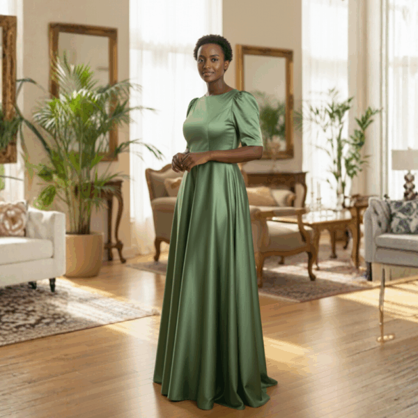 Emerald Serenity Satin Gown