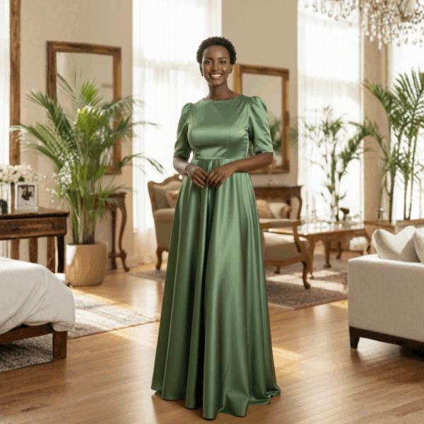 Emerald Serenity Satin Gown