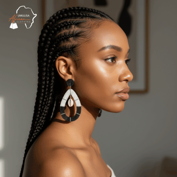 Ebony Grace Cowrie Beaded Earrings