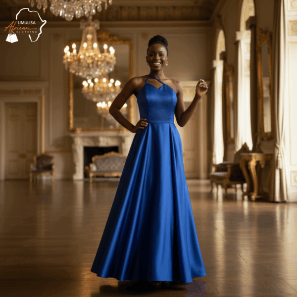 Royal Grace Blue Satin Gown