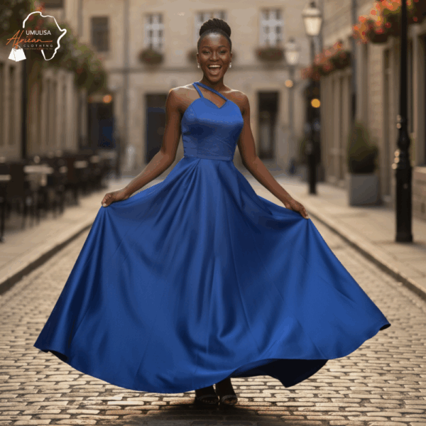 Royal Grace Blue Satin Gown