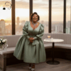 77 Sage Majesty Puff-Sleeve Dress