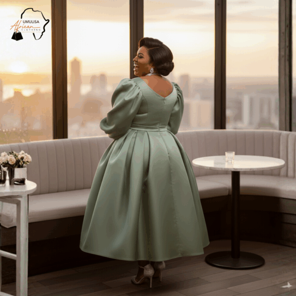 78 Sage Majesty Puff-Sleeve Dress