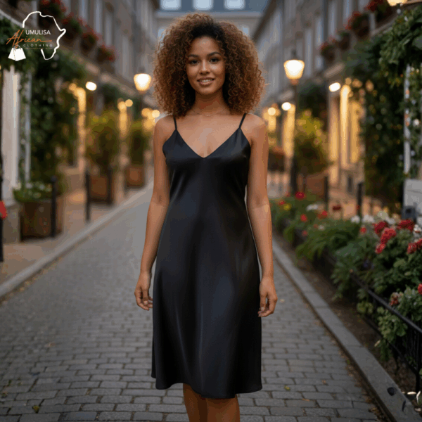 85 Noir Essence Satin Slip Dress
