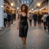 87 Noir Essence Satin Slip Dress