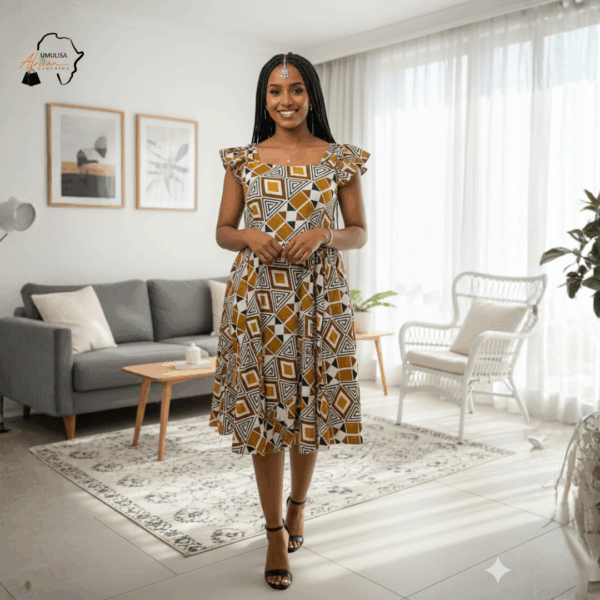 114 Imara Geometric Ankara Midi Dress