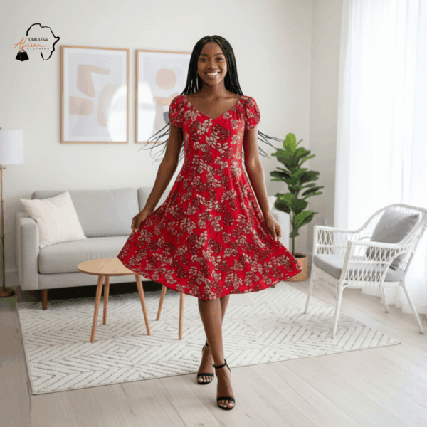 Amina Blossom Red Midi Dress