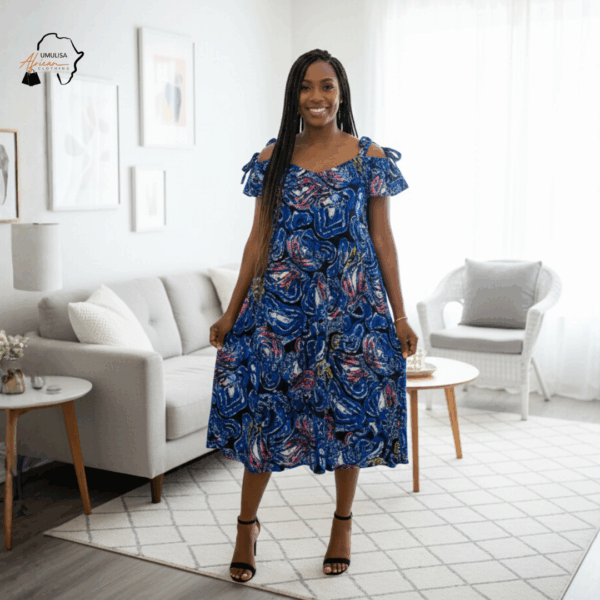 Zuri Waves Blue Shoulder-Tie Dress