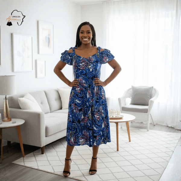 Zuri Waves Blue Shoulder-Tie Dress