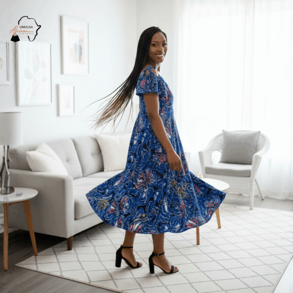 Zuri Waves Blue Shoulder-Tie Dress