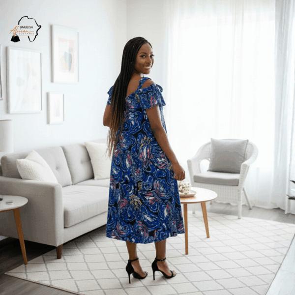 Zuri Waves Blue Shoulder-Tie Dress