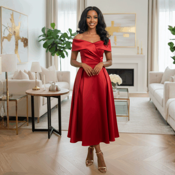 Crimson Radiance Satin Dress