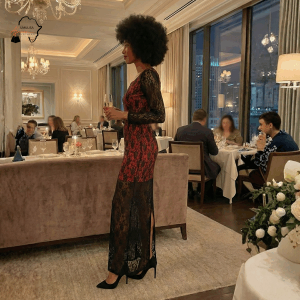 Crimson Zahara Lace Evening Dress