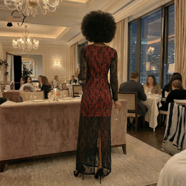 Crimson Zahara Lace Evening Dress