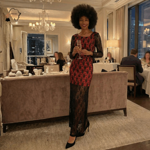 Crimson Zahara Lace Evening Dress