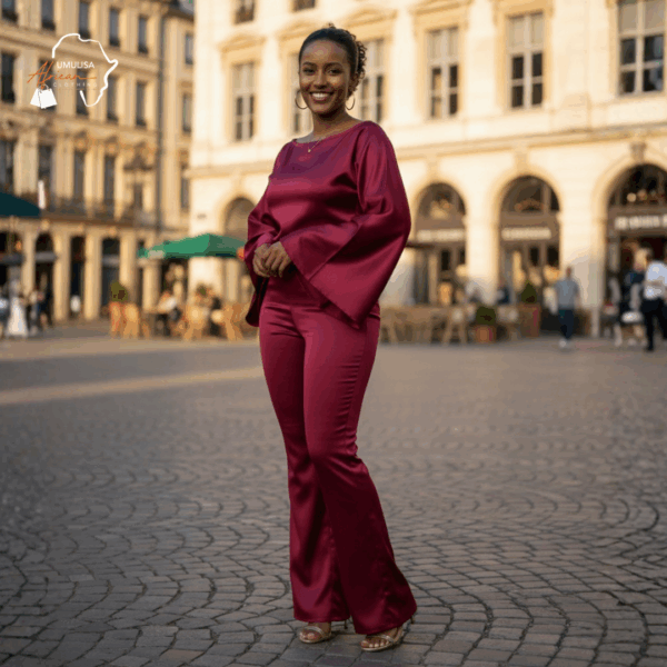 Amara Burgundy Satin Two-Piece Set