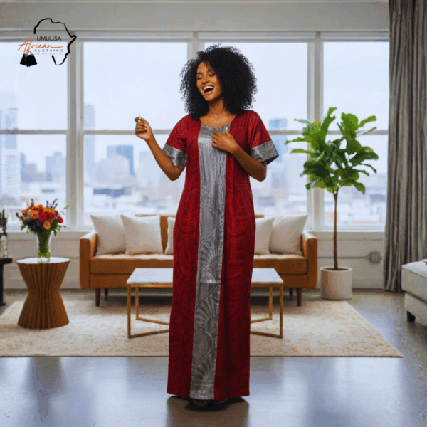 Zuri Red & Silver African Maxi Dress