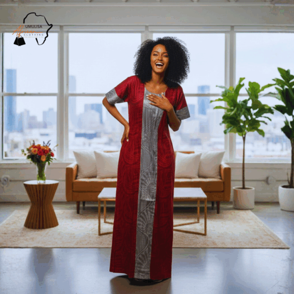 Zuri Red & Silver African Maxi Dress