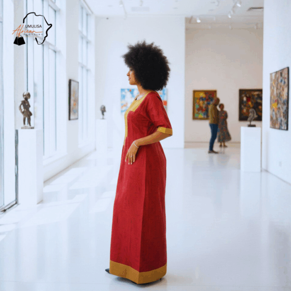 Imara Deep Red & Gold African Maxi Dress