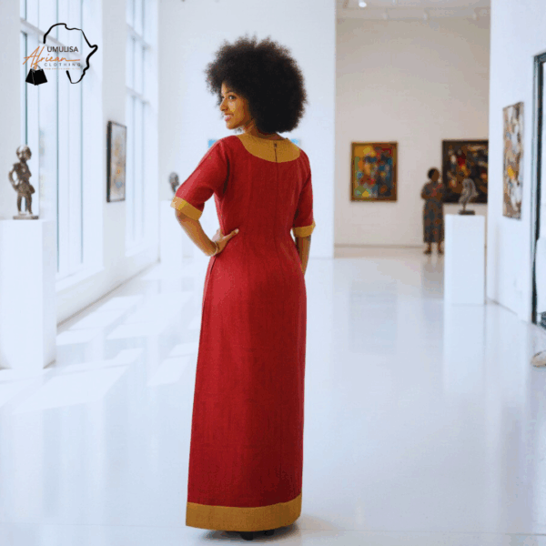 Imara Deep Red & Gold African Maxi Dress