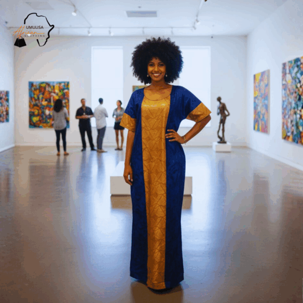 49 Zahra Royal Blue & Gold African Maxi Dress
