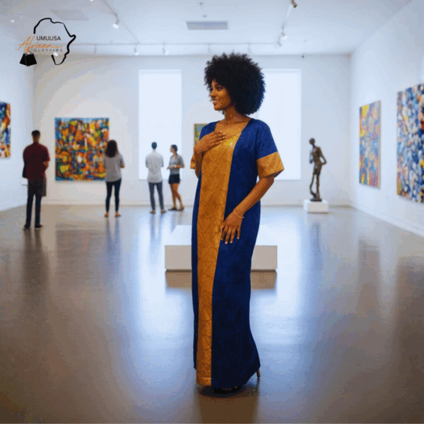 52 Zahra Royal Blue & Gold African Maxi Dress
