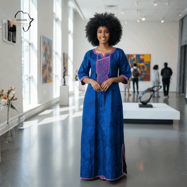 80 Azure Heritage Blue Kaftan Dress