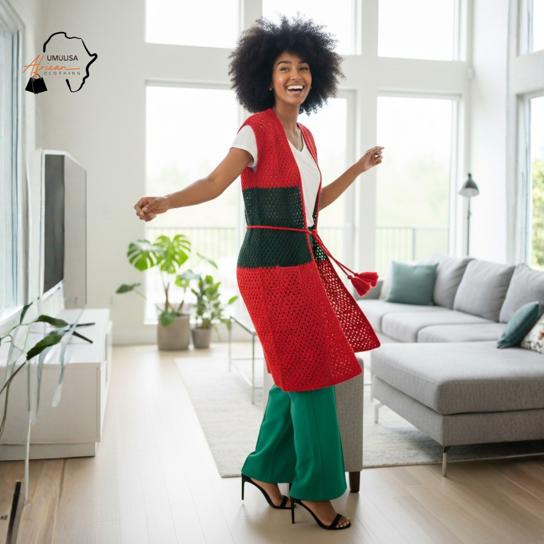 96 Zuri Crimson Red & Emerald Green African Two-Piece Set