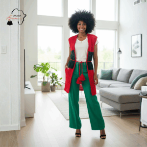 99 Zuri Crimson Red & Emerald Green African Two-Piece Set