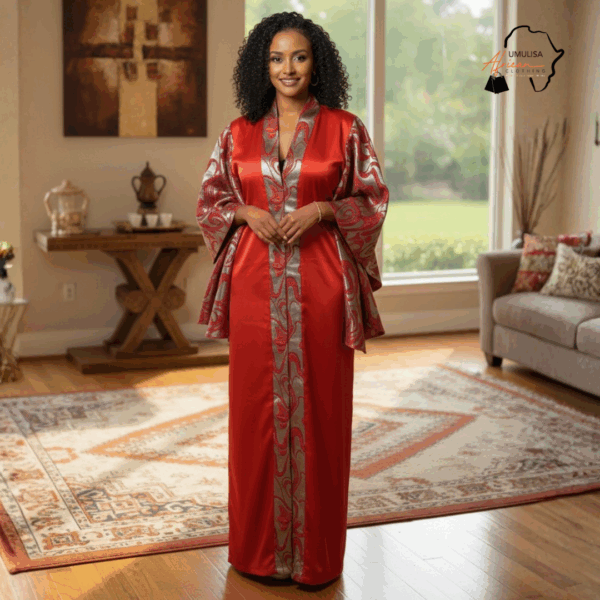 Imani Crimson Red & Silver African Maxi Dress