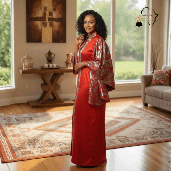 Imani Crimson Red & Silver African Maxi Dress