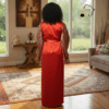 Imani Crimson Red & Silver African Maxi Dress