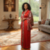 Imani Crimson Red & Silver African Maxi Dress