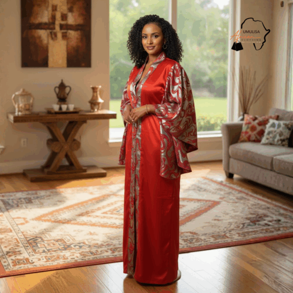 Imani Crimson Red & Silver African Maxi Dress