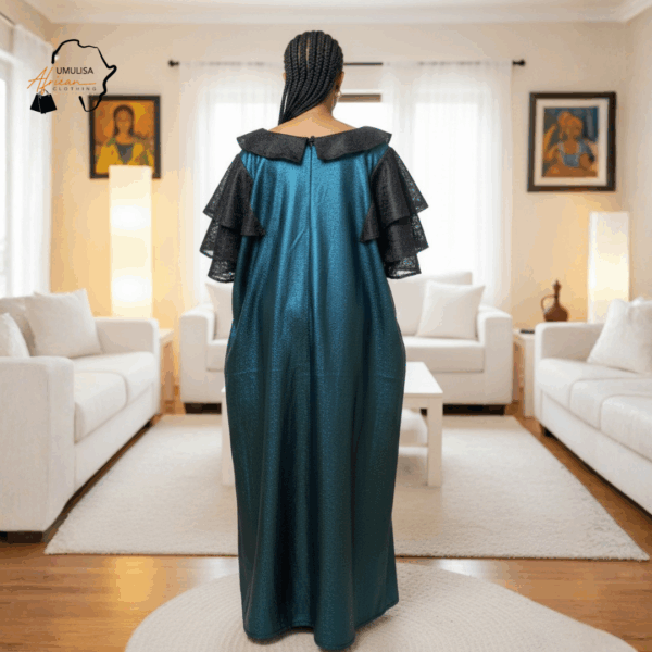 37 Nia Emerald Teal & Black African Maxi Dress