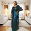 39 Nia Emerald Teal & Black African Maxi Dress