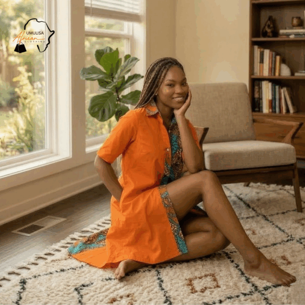 113 Nia Orange Heritage Shirt Dress