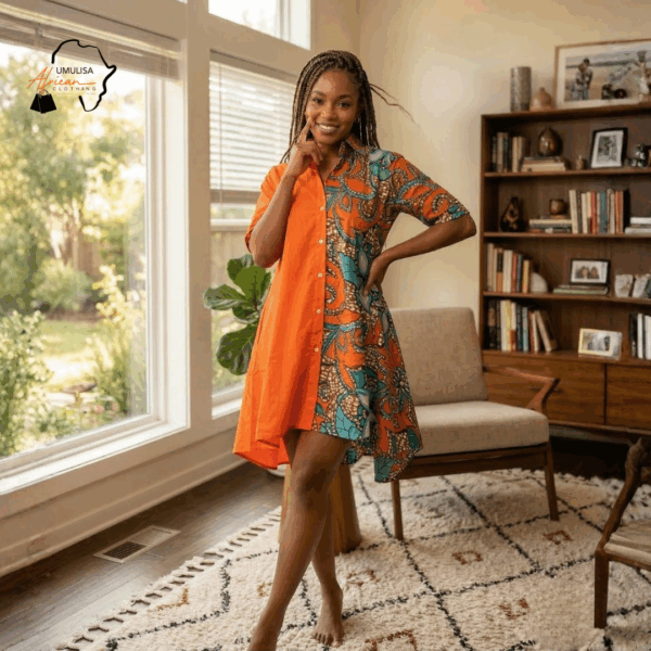 115 Nia Orange Heritage Shirt Dress