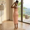 171 Zuri Blush Bow Midi Dress