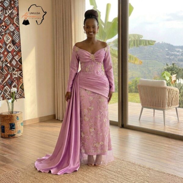 173 Amani Rose Gold Embroidered Gown