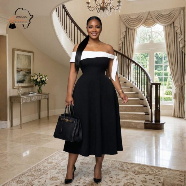 Zola Noir Off-Shoulder Midi Dress