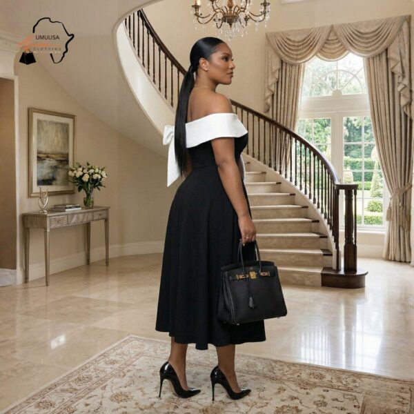 Zola Noir Off-Shoulder Midi Dress